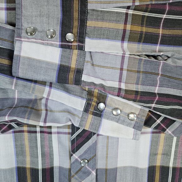 American Hero Brown & Gray Plaid Pearl Snap Size Large Long Sleeve Western Shirt - Picture 6 of 16